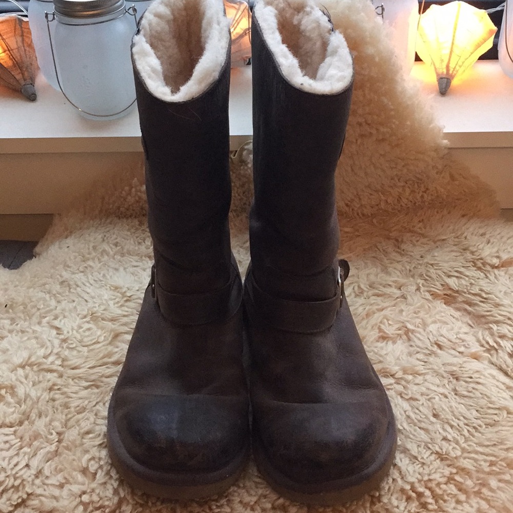 UGG Shearling & Leather Biker Boots with Lug Soles